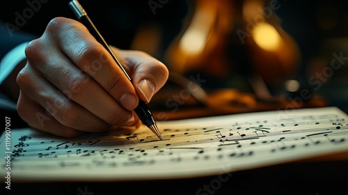 Hand Writes Music Notes On Sheet Music