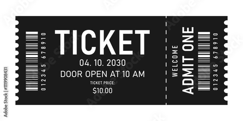 Creative ticket isolated on black background. Ticket for concert, boarding, lottery, movie and coupon.