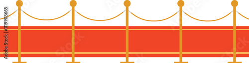 Red carpet with red ropes on golden stanchions. Exclusive event, movie premiere, gala, ceremony, awards concept. Vector illustration.