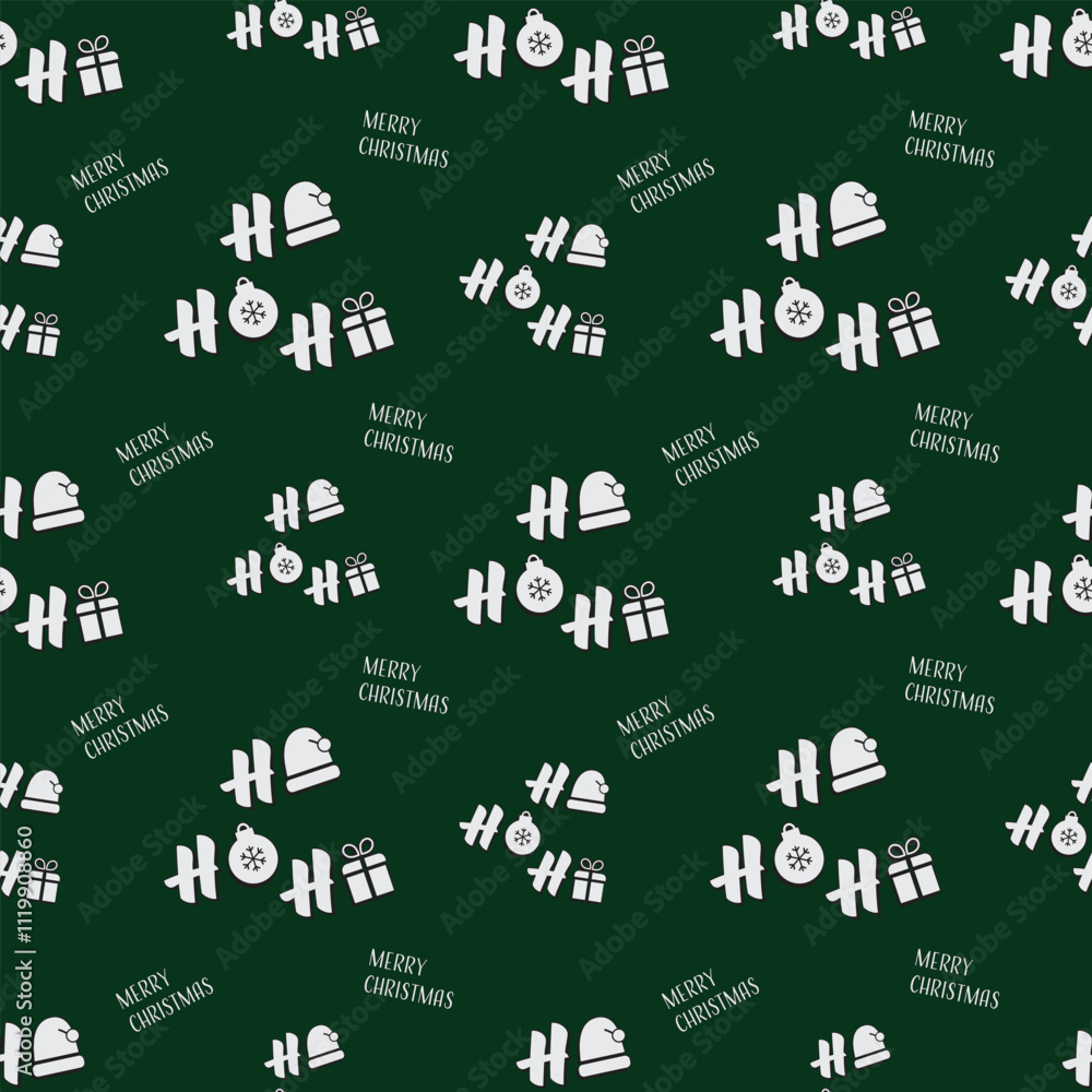 Simple Christmas Tree Seamless Vector Patterns. White Tree Isolated on a Dark Green and Red Background. Lovely Winter Holidays Print.