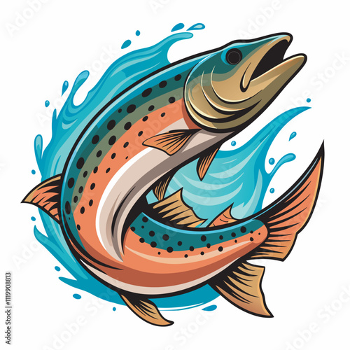 King salmon Fish wth water splash vector