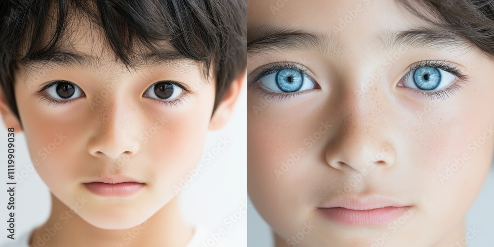 子供の目の色の変化を分割画面で表現した変身コンセプト 子供の目の色の変化を分割画面で表現した変身コンセプト