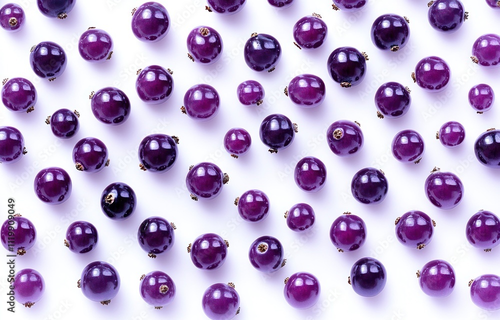 A close-up of various purple berries scattered on a light background. A close-up of various purple berries scattered on a light background.