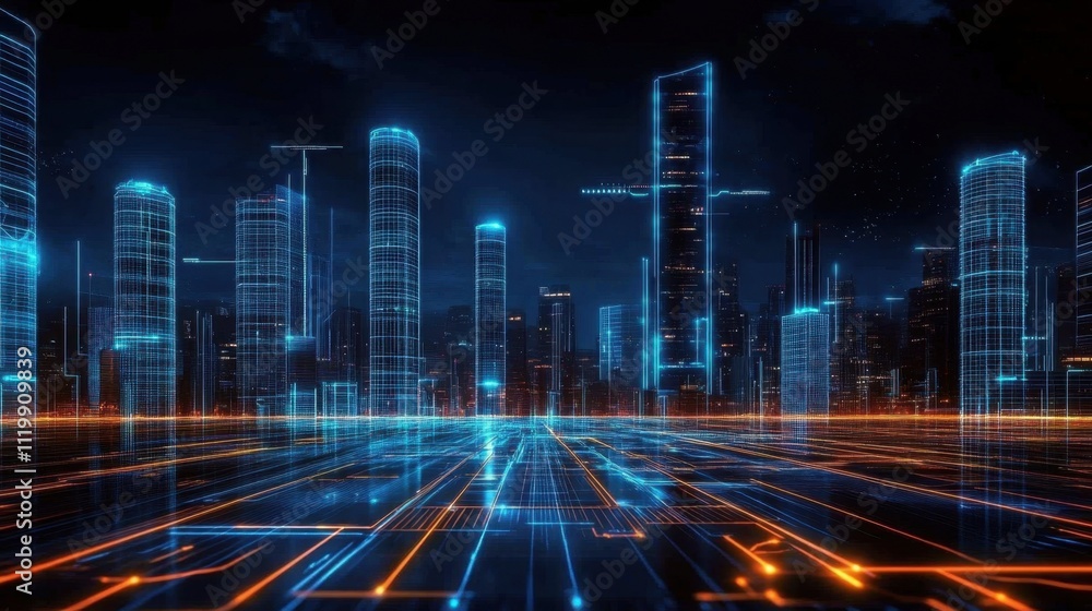 Fototapeta premium Connected Buildings Showcasing IoT and 5G Technology