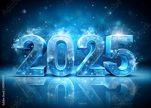 New year 2025 on cinematic ice blue background