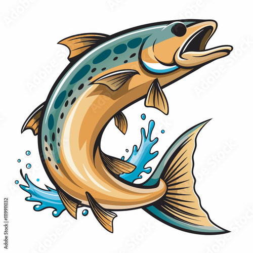 King salmon Fish wth water splash vector 
