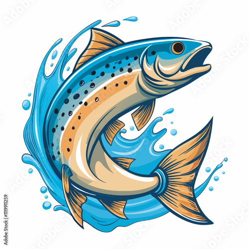 King salmon Fish wth water splash vector