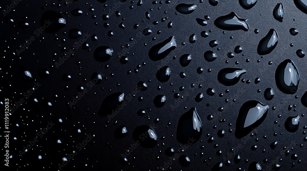 A black background covered in water droplets,. The overall design conveys a fresh, natural beverage theme A black background covered in water droplets,. The overall design conveys a fresh, natural beverage theme