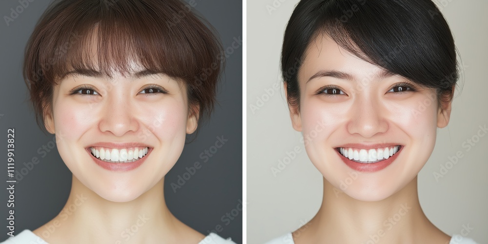 笑顔のビフォーアフターによる変革と再生のコンセプト 笑顔のビフォーアフターによる変革と再生のコンセプト