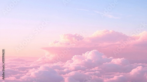 Soft pastel clouds create a serene backdrop.