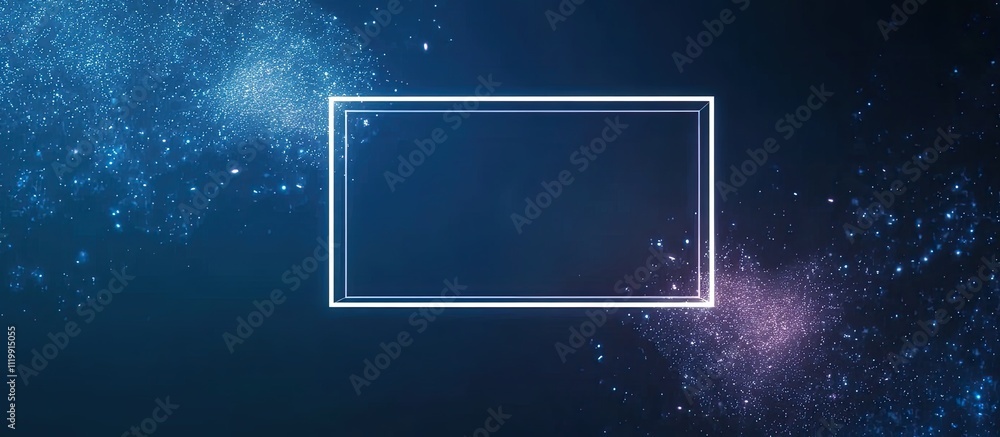 Obraz premium Abstract glowing rectangle frame with blue and purple particles.