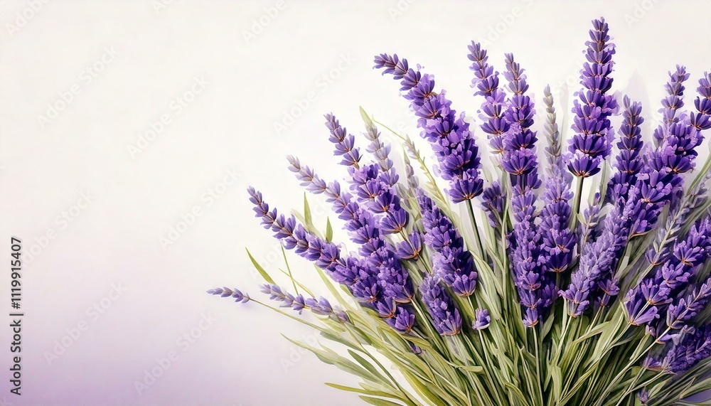 Obraz premium Delicate watercolor lavender stems arranged in a minimalist bouquet.