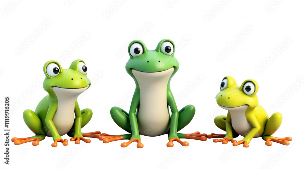 Fototapeta premium Charming Cartoon Frogs Illustration with Transparent Background for Design and Overlays