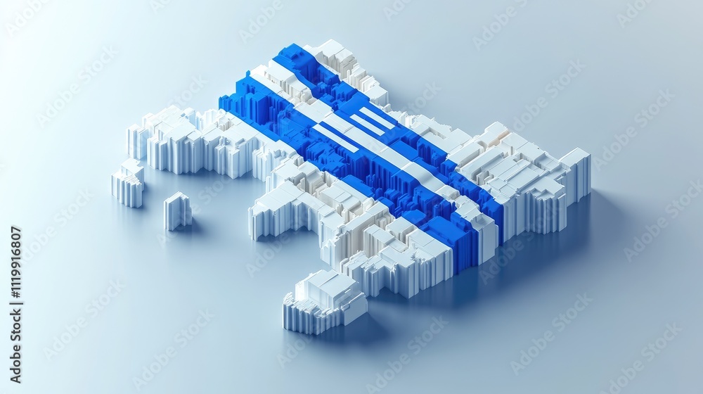 Fototapeta premium Abstract 3D map with blue pathways.