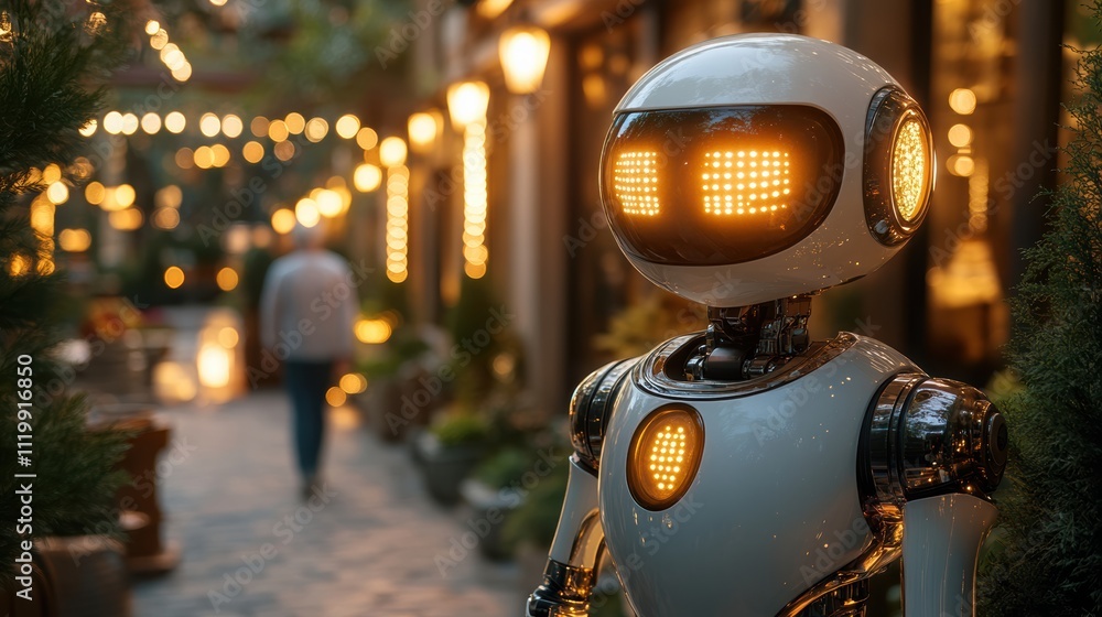 Fototapeta premium Ai caregiver robot in warm homely setting with elderly figure