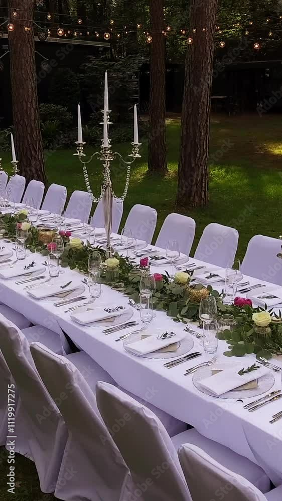 Elegant Outdoor Event Setup with Luxury Decor in a Forest Venue