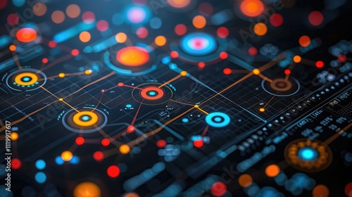 Abstract digital network data flow visualization with glowing nodes and lines.