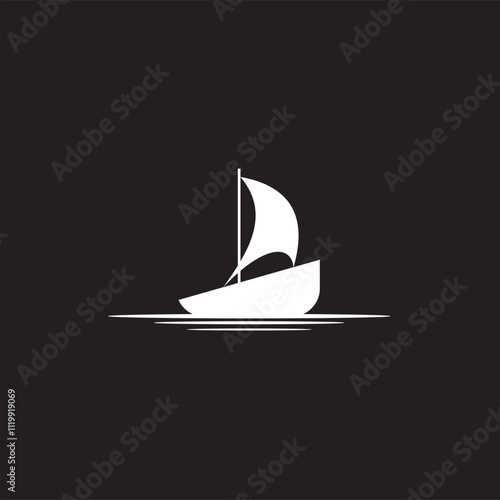 Obraz na płótnie Simple sailboat, dhow boat, ship on ocean waves in black and white art style for Sailing Travel Transportation logo design w salonie
