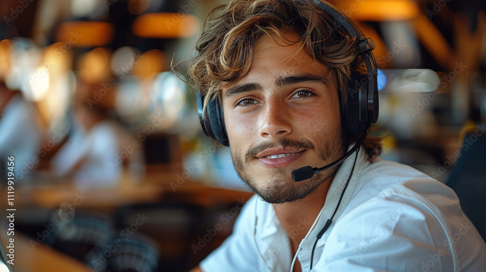 Helpdesk operator helping his client Helpdesk operator helping his client