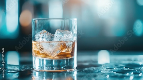 Wallpaper Mural A chilled glass of whiskey adorned with ice cubes glistens under soft lighting, showcasing a modern blend of relaxation, style, and coolness in a sleek bar. Torontodigital.ca
