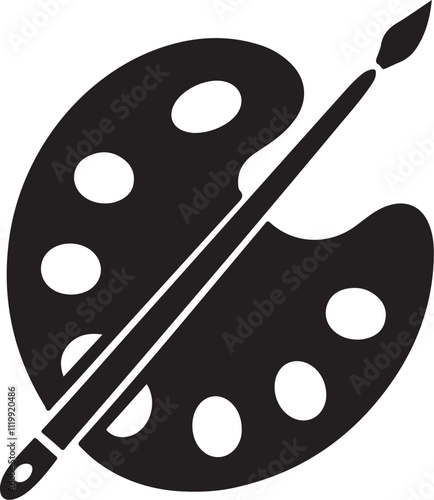  Pallet and brush silhouette icon vector pictogram
