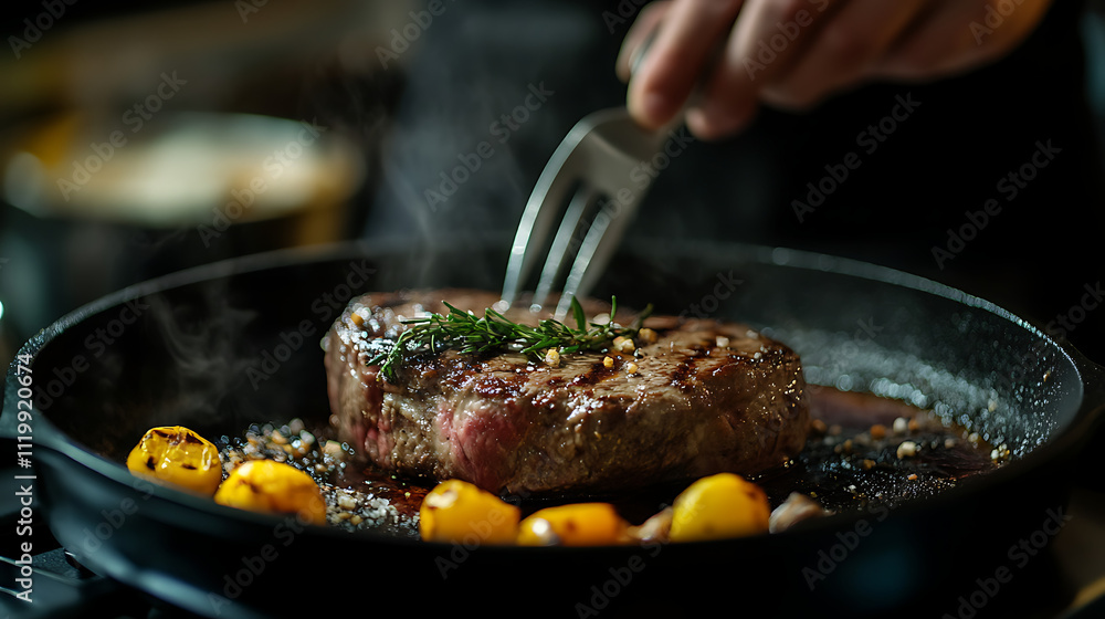 serving the main course, a steak serving the main course, a steak