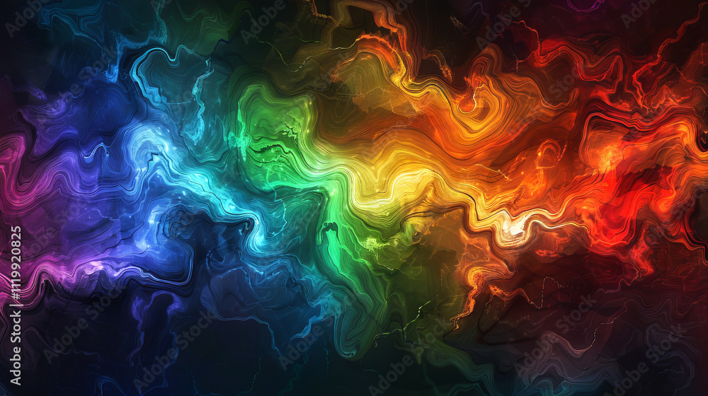 Fototapeta premium Vibrant Watercolor Illustration of Swirling Rainbow Colors in Abstract Pattern. Concept of Artistic Expression, Colorful Creativity, Contemporary Design, energy flow, smoke effect. Background