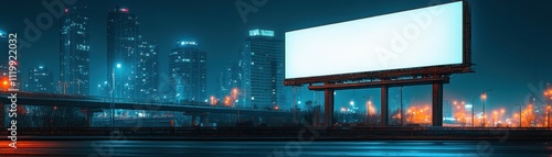 Urban Nightscape with Blank Billboard and City Lights in the Background