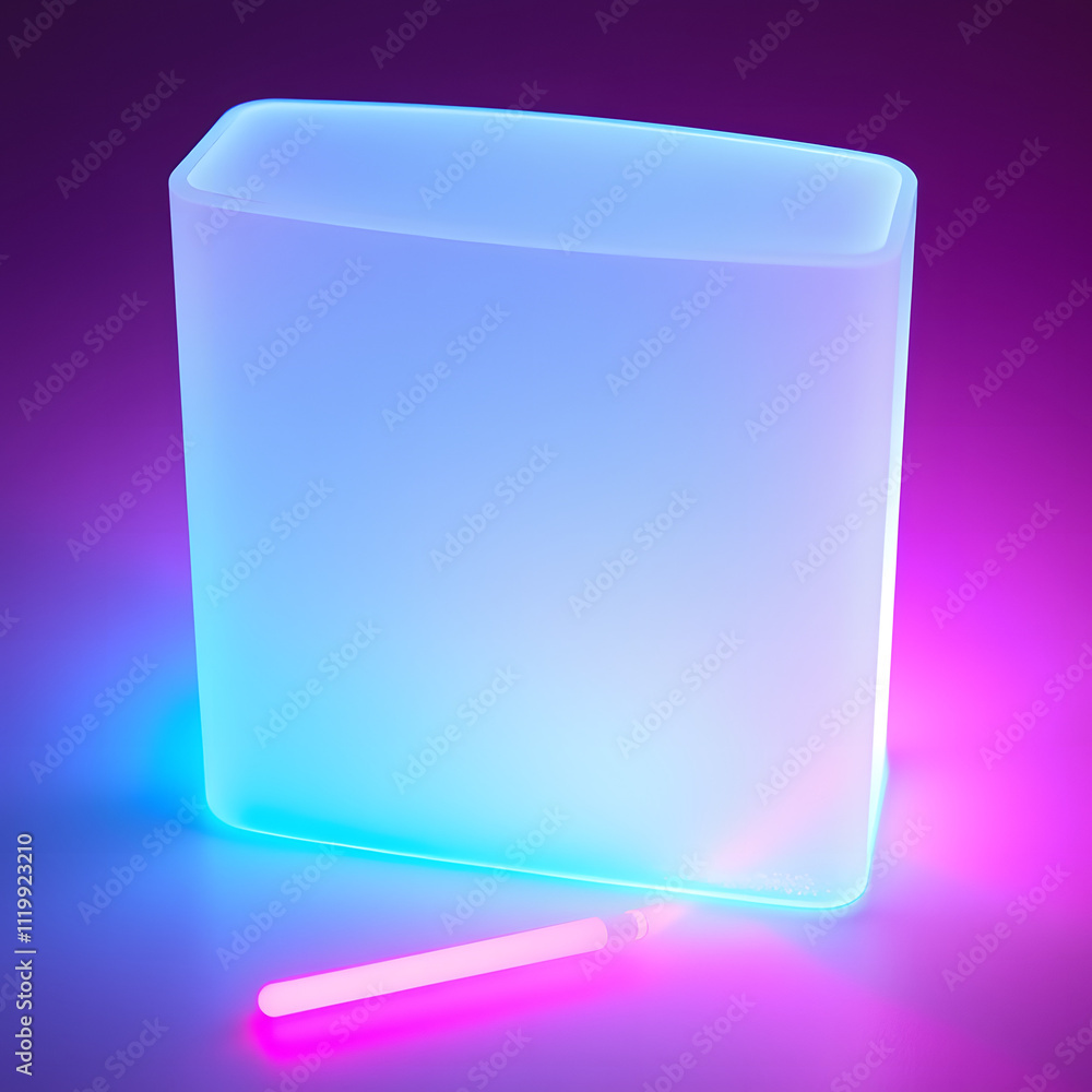 Semi-transparent frosted glass square with a soft glow, placed on a neon gradient of cyan and pink Semi-transparent frosted glass square with a soft glow, placed on a neon gradient of cyan and pink