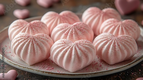 Pink meringue hearts on a dessert tray for Valentine's Day festivities photo