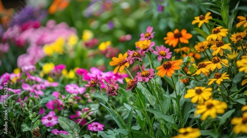 A field of blooming flowers or a lush garden with a rich variety of plants, capturing the beauty and richness of nature’s abundance