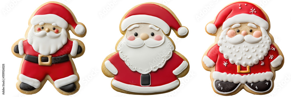 Set of Christmas cookie in the shape of Santa Claus, isolated on transparent background Set of Christmas cookie in the shape of Santa Claus, isolated on transparent background
