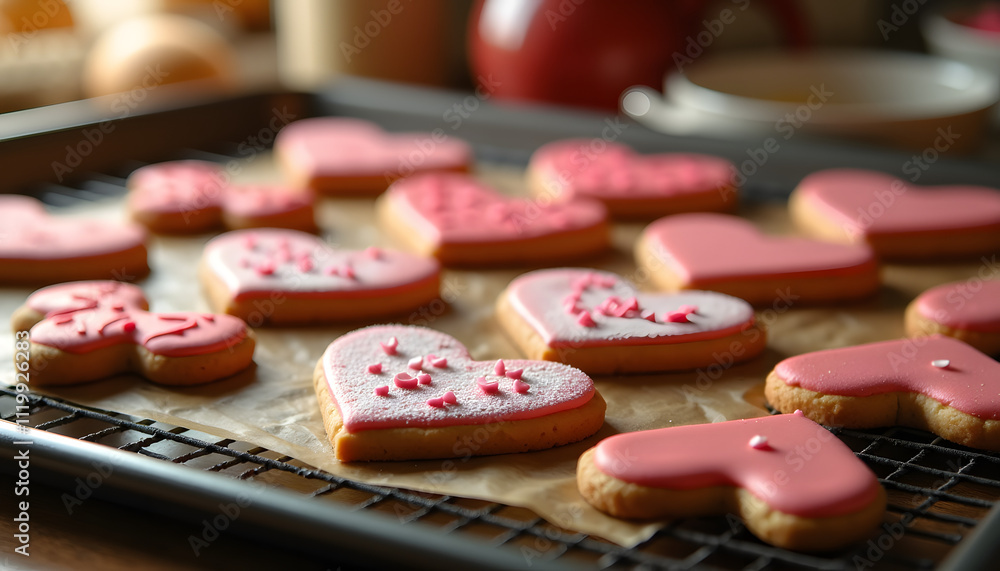 Happy holiday, cookies with playful love emoji pattern on the table Happy holiday, cookies with playful love emoji pattern on the table