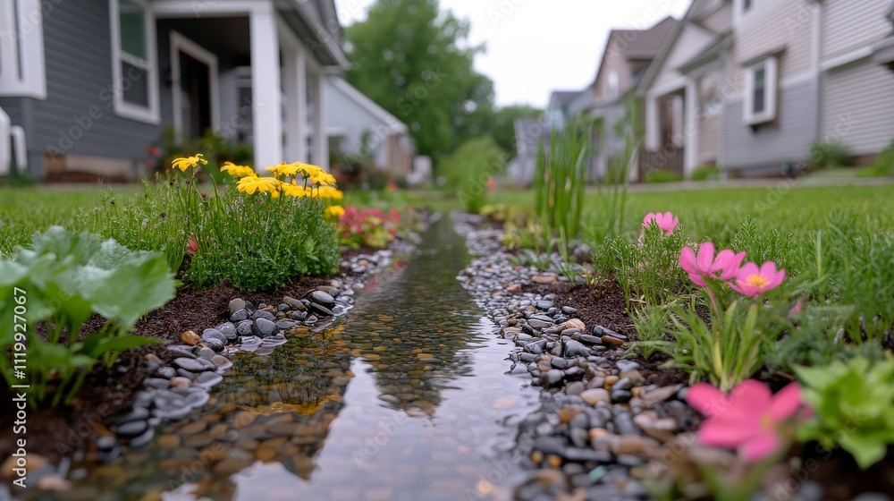 Close-Up of Rain in a Suburban Garden Close-Up of Rain in a Suburban Garden