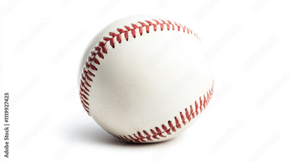Close-up of a classic white baseball with red stitching, isolated on white background. Close-up of a classic white baseball with red stitching, isolated on white background.