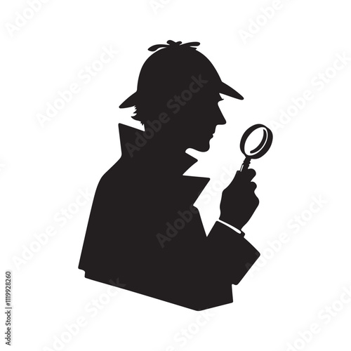 black detective silhouette isolated on white background