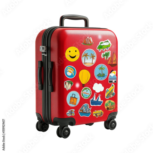 Colorful Red Luggage with Travel Stickers