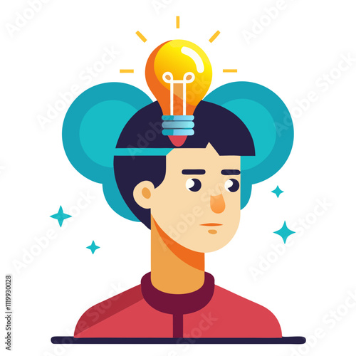 Head Icon with Glowing Lightbulb Representing Innovation and Ideas. Perfect for: World Creativity Day, idea hackathons