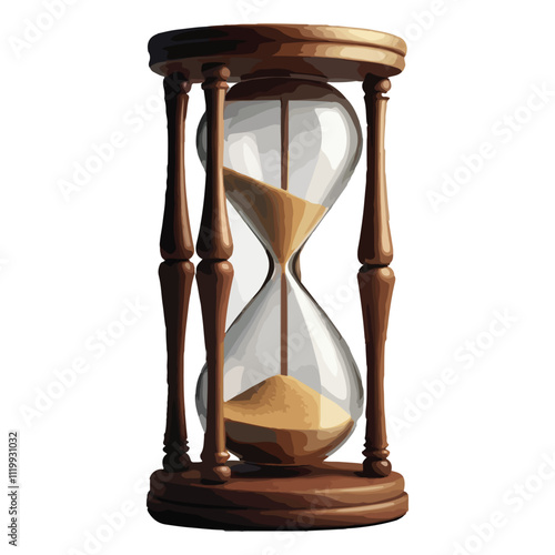 Hourglass with golden sand on white background