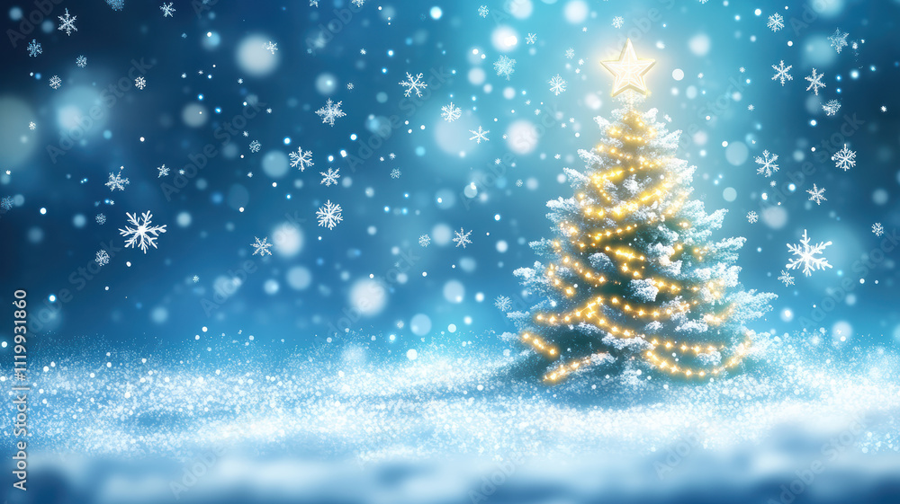 Illuminated Christmas tree with snowflake background Illuminated Christmas tree with snowflake background
