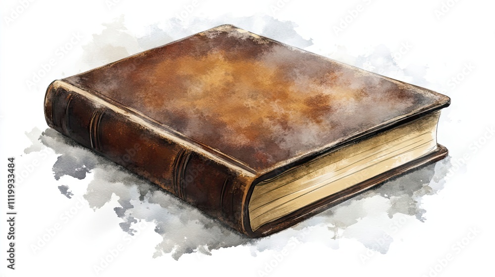 Antique Leather Bound Book Watercolor Painting Antique Leather Bound Book Watercolor Painting