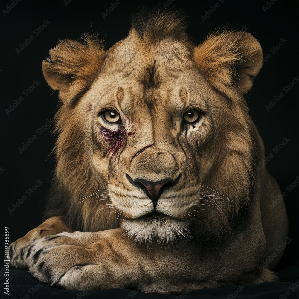 Fototapeta premium Majestic Lion Portrait with Intense Gaze and Detail