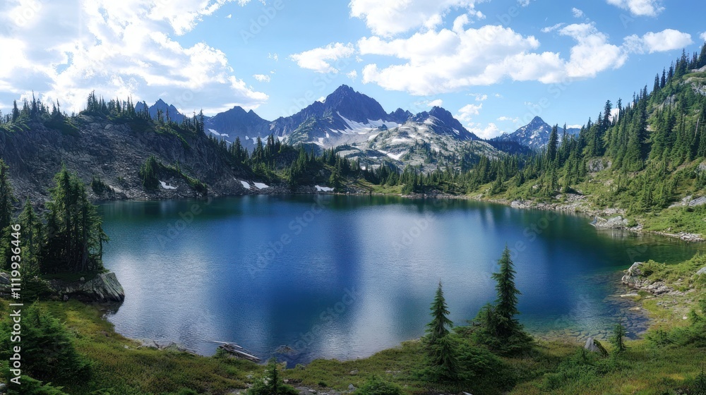 Serene Mountain Lake Panorama: A Breathtaking View of Nature's Majesty Serene Mountain Lake Panorama: A Breathtaking View of Nature's Majesty