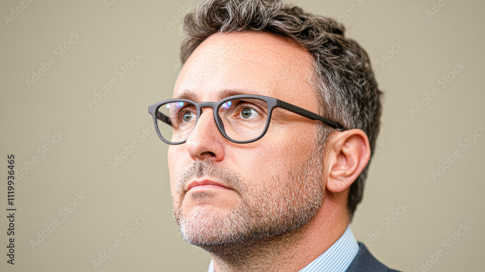 Obraz premium A man with glasses is looking at the camera