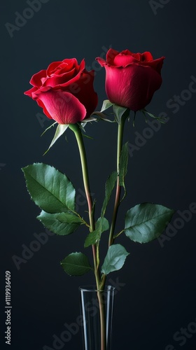 Wallpaper Mural Elegant Red Roses in Glass Vase on Dark Background Torontodigital.ca