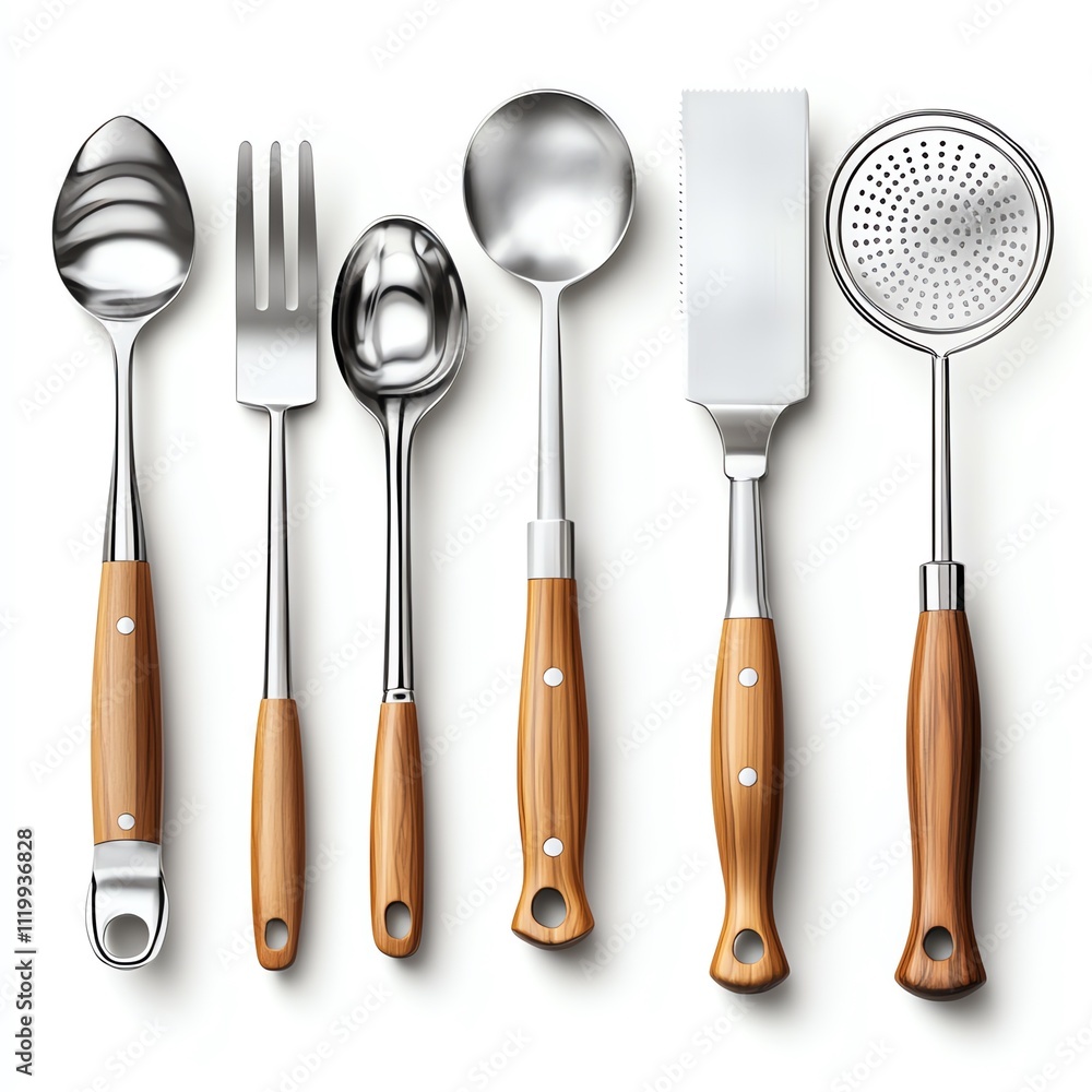 A Set of Kitchen Utensils on a White Background
