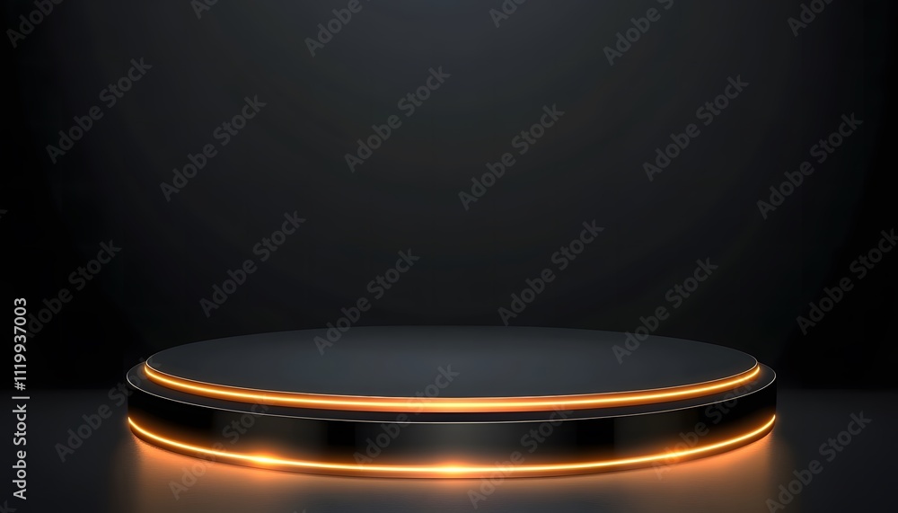Elegant Black Podium with Golden Neon Lights Product Display Background Elegant Black Podium with Golden Neon Lights Product Display Background