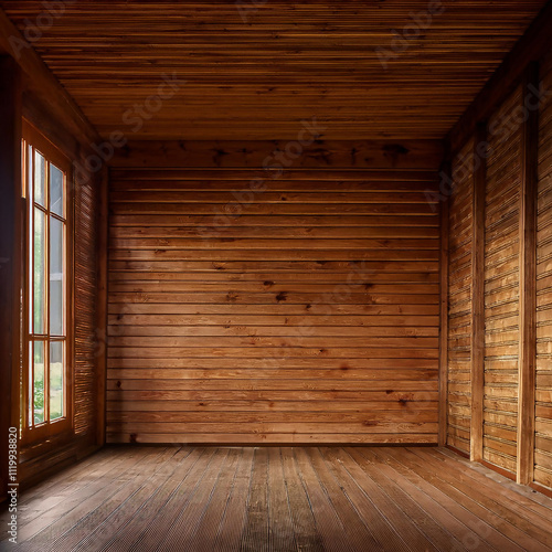empty room with wooden floor and walls