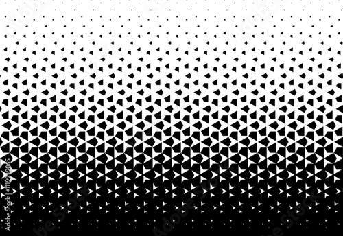 Geometric pattern of black figures on a white background.Seamless in one direction.Option with an average fade out.The scale transformation method.