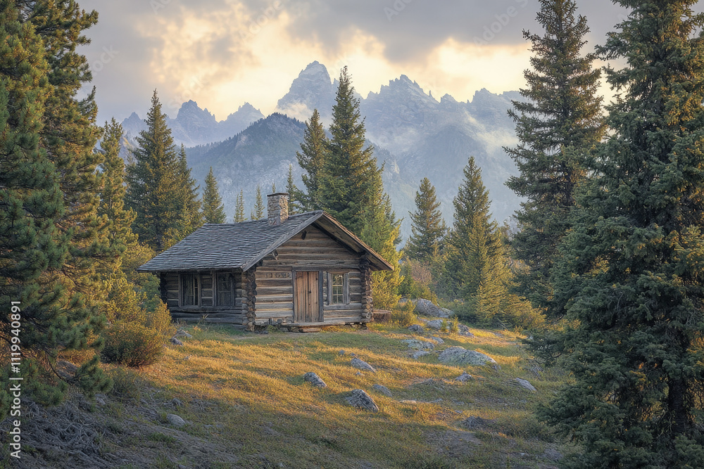Cozy Wooden Cabin Surrounded by Majestic Mountains Cozy Wooden Cabin Surrounded by Majestic Mountains